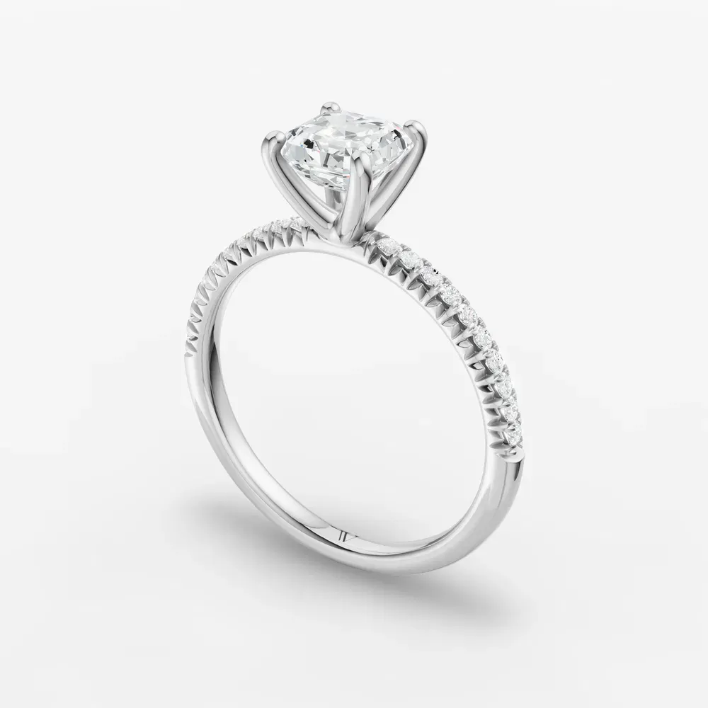 Certified 1 carat Lab Grown Diamond Asscher Cut Pavé, Classic, Simple Engagement Ring in 14K White Gold-Glaciry