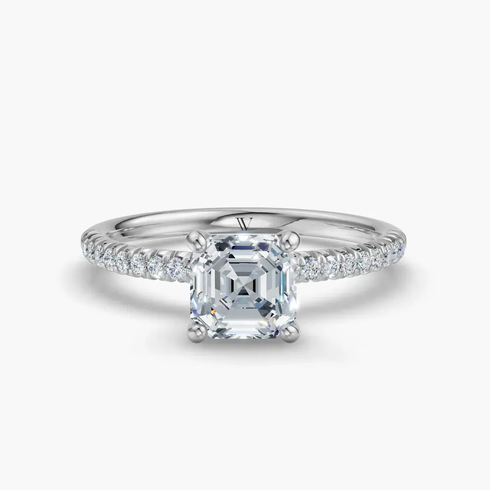 Certified 1 carat Lab Grown Diamond Asscher Cut Pavé, Classic, Simple Engagement Ring in 14K White Gold-Glaciry
