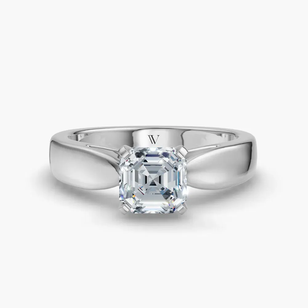 Certified 1 carat Lab Grown Diamond Asscher Cut Solitaire, Cathedral Engagement Ring in 14K White Gold-Arlo