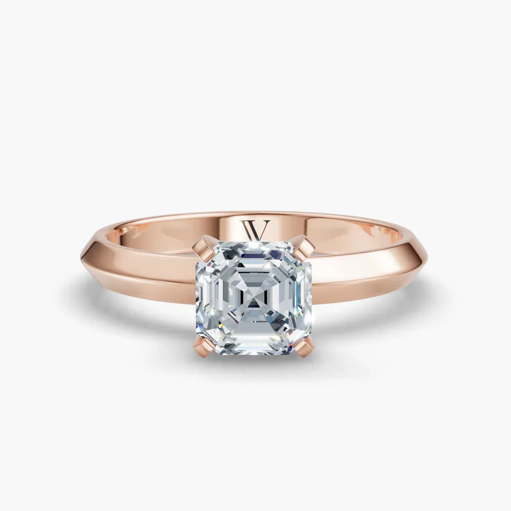 Certified 1 carat Lab Grown Diamond Asscher Cut Solitaire, Classic, Simple Engagement Ring in 14K Rose Gold-Marshi