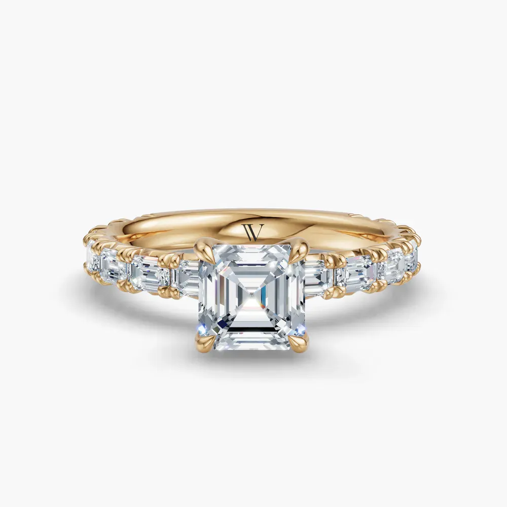 Certified 1 carat Lab Grown Diamond Asscher Cut Pavé, Classic, Simple Engagement Ring in 14K Yellow Gold-Jocelyn