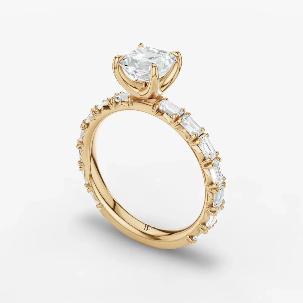 Certified 1 carat Lab Grown Diamond Asscher Cut Pavé, Classic, Simple Engagement Ring in 14K Yellow Gold-Jocelyn