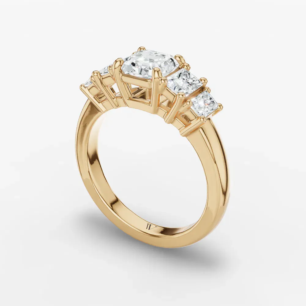 Certified 1 carat Lab Grown Diamond Asscher Cut Five Stone, Side Stone Engagement Ring in 14K Yellow Gold-Velaris