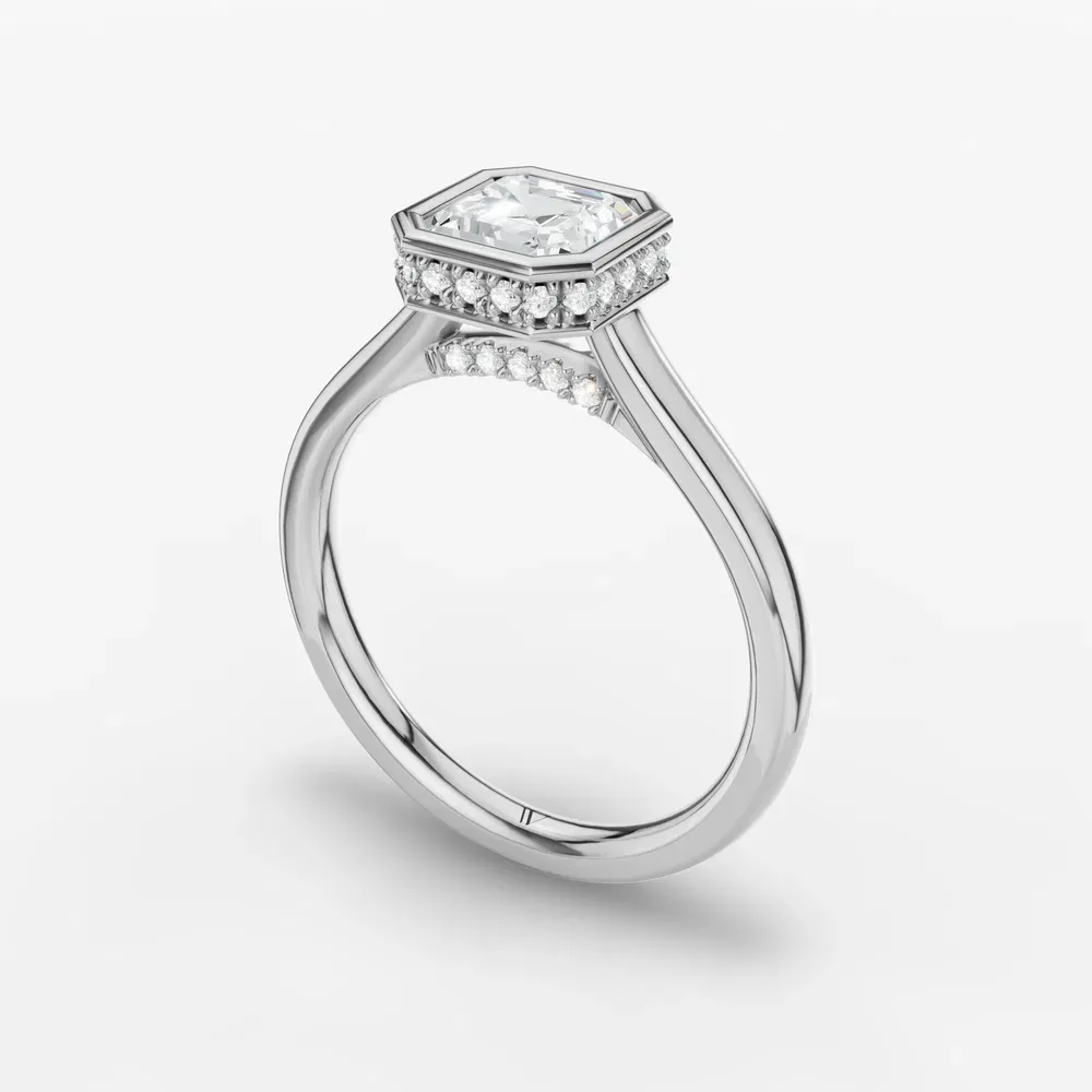 Certified 1 carat Lab Grown Diamond Asscher Cut Bezel, Solitaire, Hidden Halo Engagement Ring in 14K White Gold-Nival