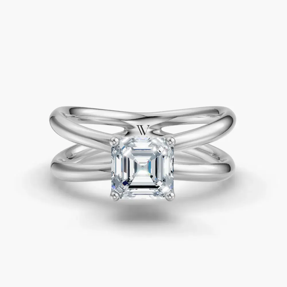 Certified 1 carat Lab Grown Diamond Asscher Cut Solitaire, Split Shank, Hidden Halo Engagement Ring in 14K White Gold-Ryn