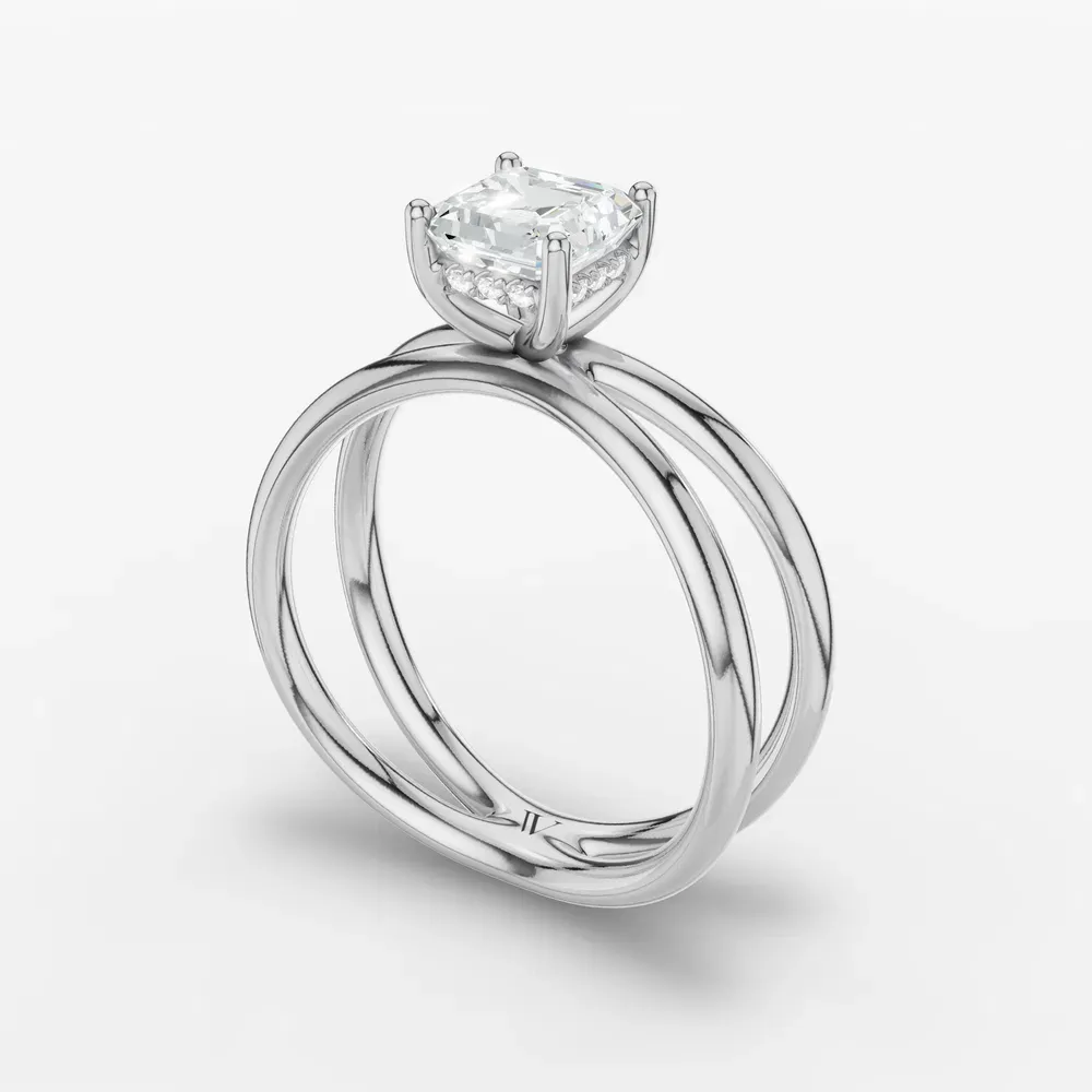 Certified 1 carat Lab Grown Diamond Asscher Cut Solitaire, Split Shank, Hidden Halo Engagement Ring in 14K White Gold-Ryn