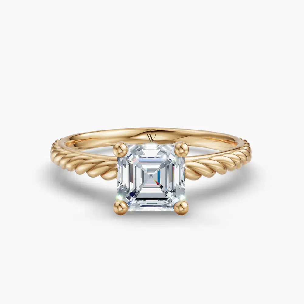 Certified 1 carat Lab Grown Diamond Asscher Cut Solitaire, Vintage, Cathedral Engagement Ring in 14K Yellow Gold-Voss