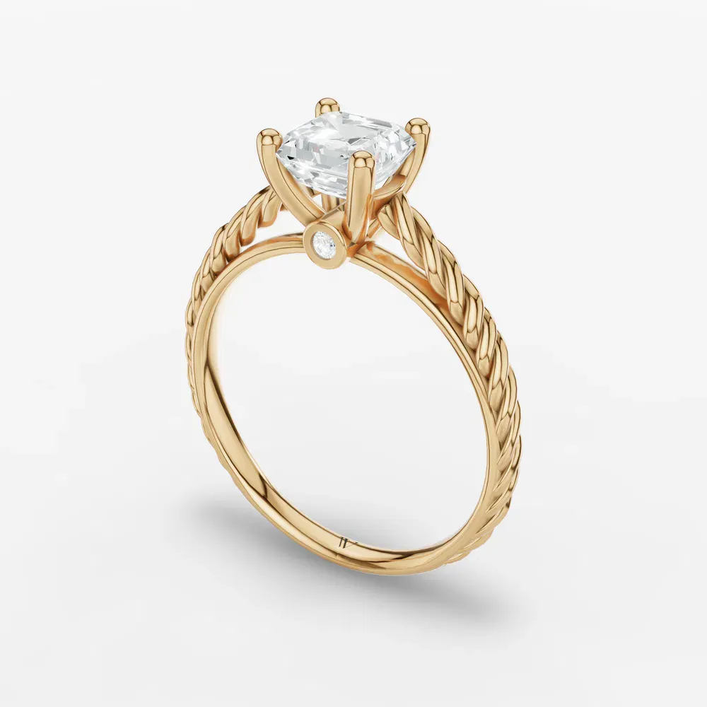 Certified 1 carat Lab Grown Diamond Asscher Cut Solitaire, Vintage, Cathedral Engagement Ring in 14K Yellow Gold-Voss