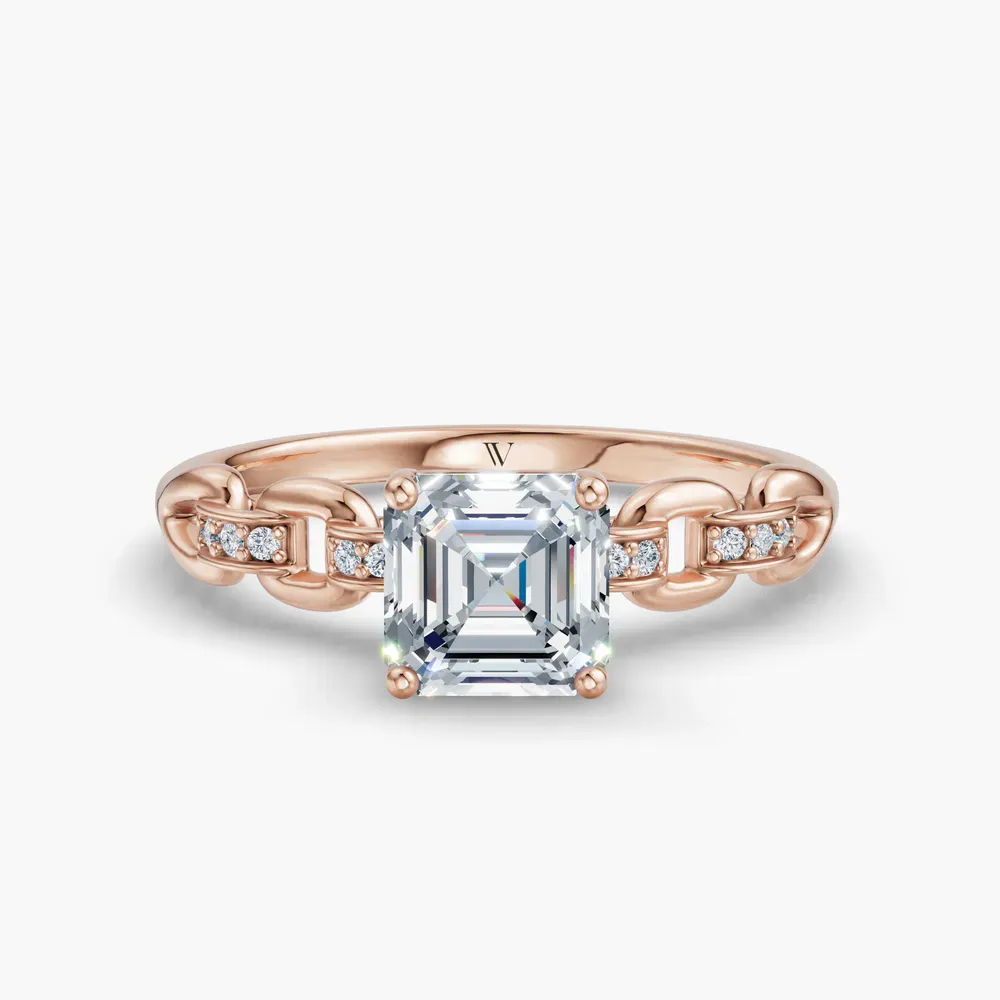Certified 1 carat Lab Grown Diamond Asscher Cut Twist, Unique, Side Stone Engagement Ring in 14K Rose Gold-Perenne