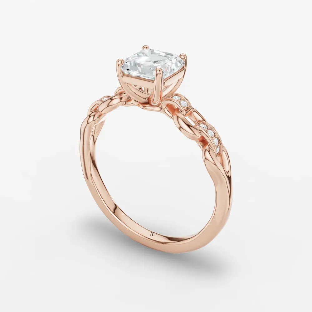 Certified 1 carat Lab Grown Diamond Asscher Cut Twist, Unique, Side Stone Engagement Ring in 14K Rose Gold-Perenne