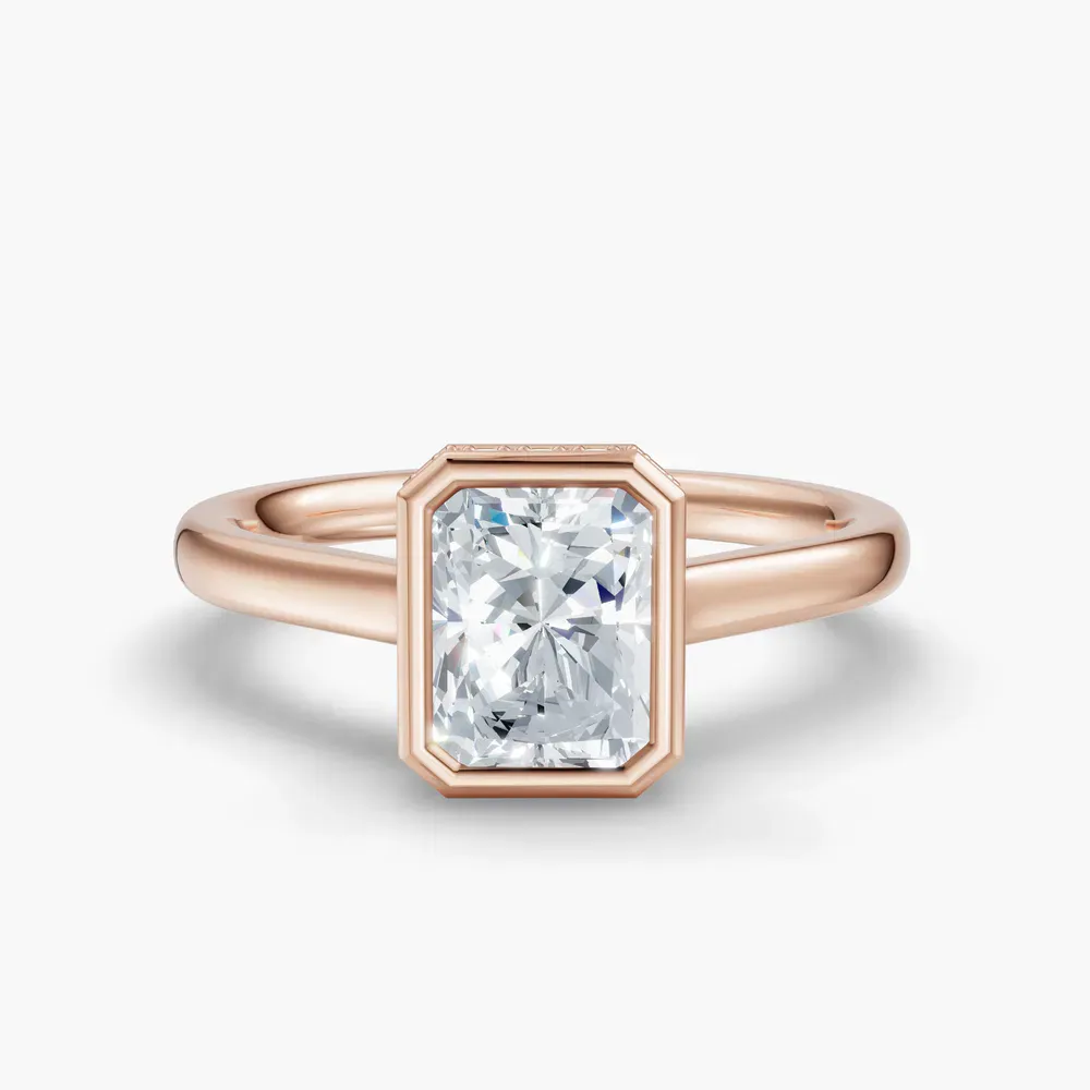 Certified 1 carat Lab Grown Diamond Radiant Cut Bezel, Solitaire, Hidden Halo Engagement Ring in 14K Rose Gold-Nival