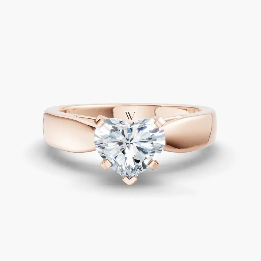 Certified 1 carat Lab Grown Diamond Heart Cut Solitaire, Cathedral Engagement Ring in 14K Rose Gold-Arlo