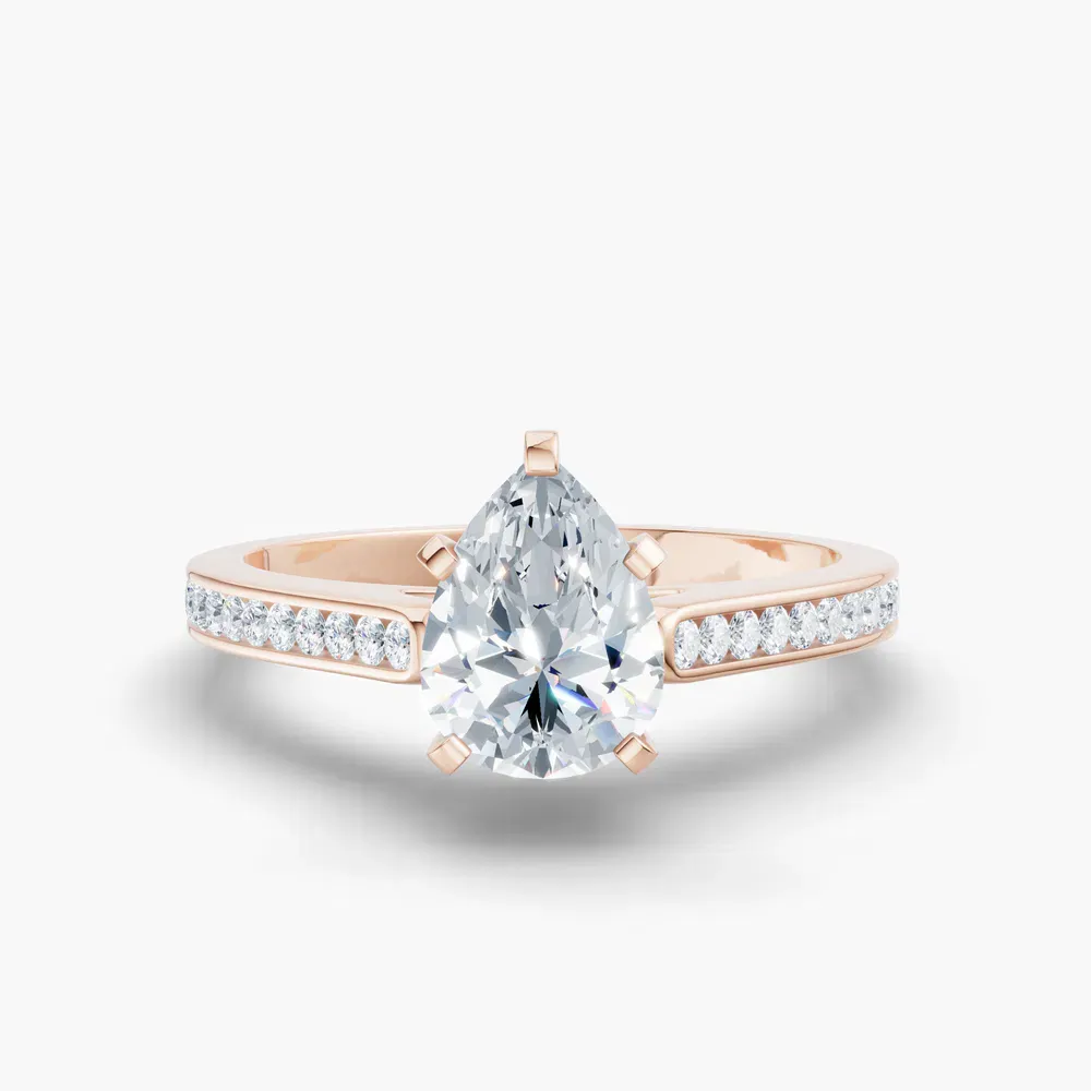 Certified 1 carat Lab Grown Diamond Pear Cut Cathedral, Channel Set Engagement Ring in 14K Rose Gold-Velora