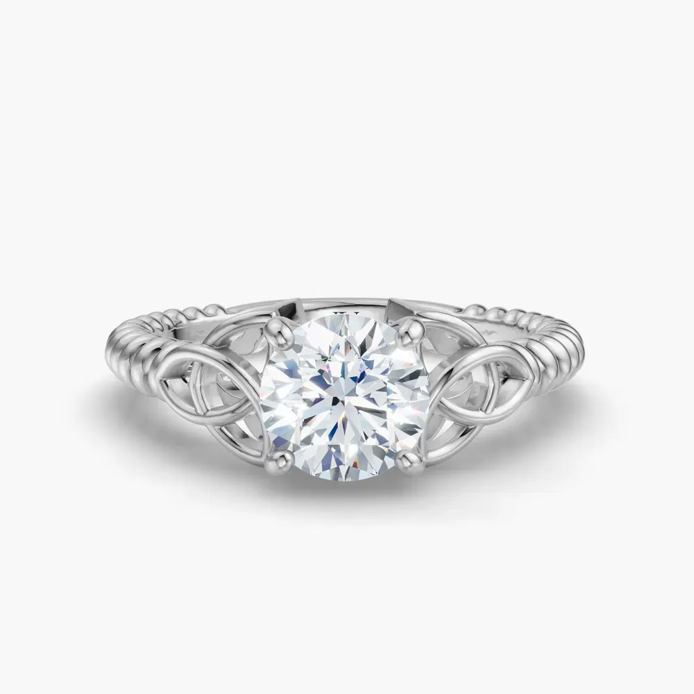 Certified 1 carat Lab Grown Diamond Round Cut Solitaire, Twist, Celtic Engagement Ring in 14K White Gold-Thalyn