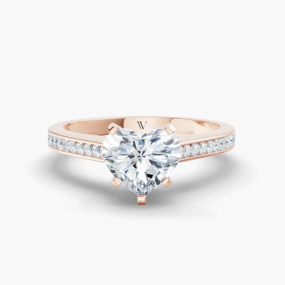 Certified 1 carat Lab Grown Diamond Heart Cut Cathedral, Channel Set Engagement Ring in 14K Rose Gold-Velora