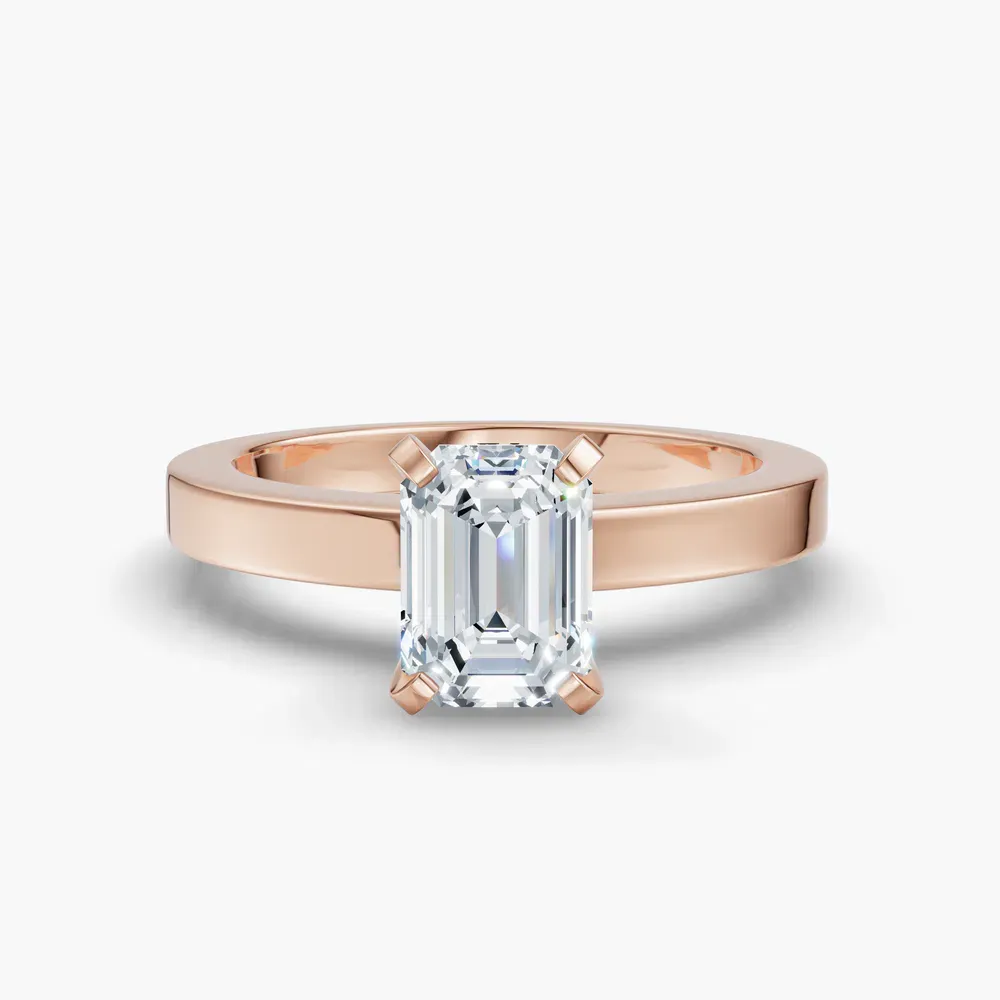 Certified 1 carat Lab Grown Diamond Emerald Cut Solitaire, Classic, Simple Engagement Ring in 14K Rose Gold-Elun