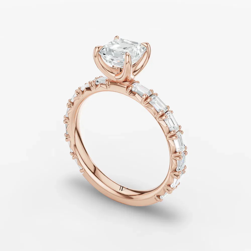 Certified 1 carat Lab Grown Diamond Asscher Cut Pavé, Classic, Simple Engagement Ring in 14K Rose Gold-Jocelyn