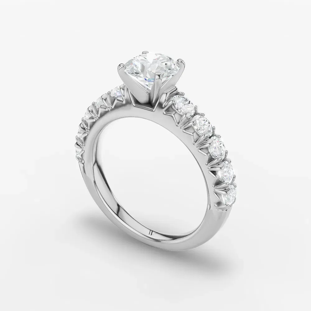 Certified 1 carat Lab Grown Diamond Round Cut Pavé, Classic, Simple Engagement Ring in 14K White Gold-Zionb