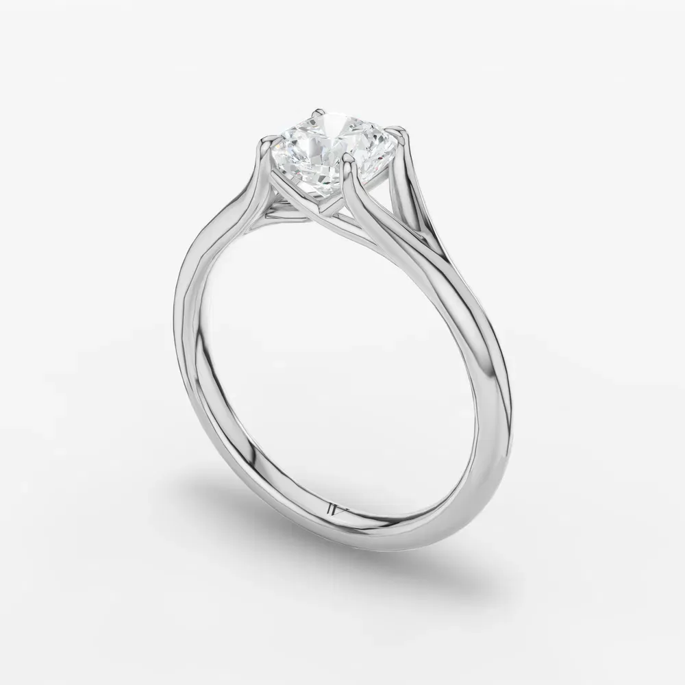 Certified 1 carat Lab Grown Diamond Cushion Cut Solitaire, Split Shank, Simple Engagement Ring in 14K White Gold-Zayfi