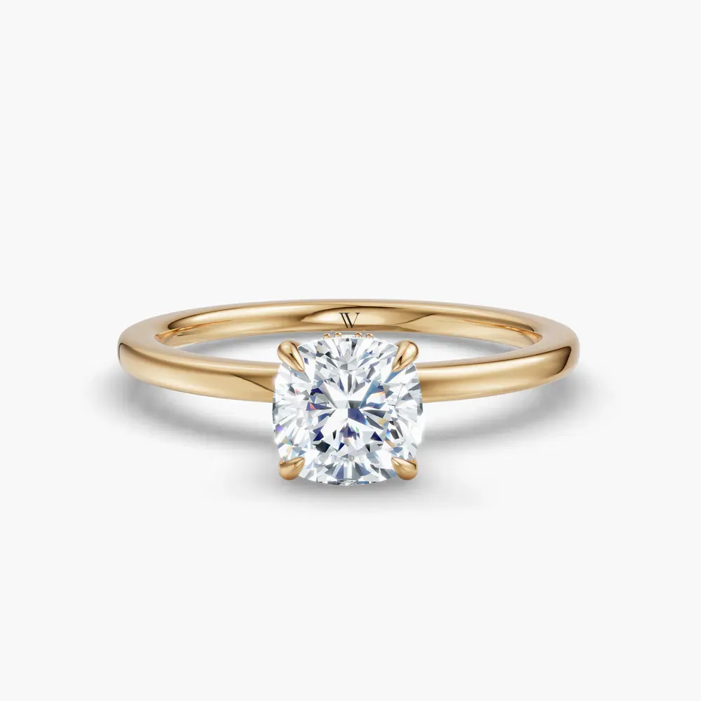 Certified 1 carat Lab Grown Diamond Cushion Cut Hidden Halo Engagement Ring in 14K Yellow Gold-Helia