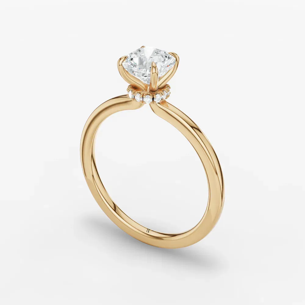 Certified 1 carat Lab Grown Diamond Cushion Cut Hidden Halo Engagement Ring in 14K Yellow Gold-Helia
