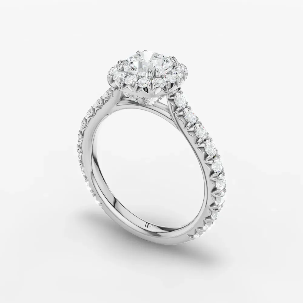 Certified 1 carat Lab Grown Diamond Cushion Cut Cathedral, Pavé, Halo Engagement Ring in 14K White Gold-Zaria