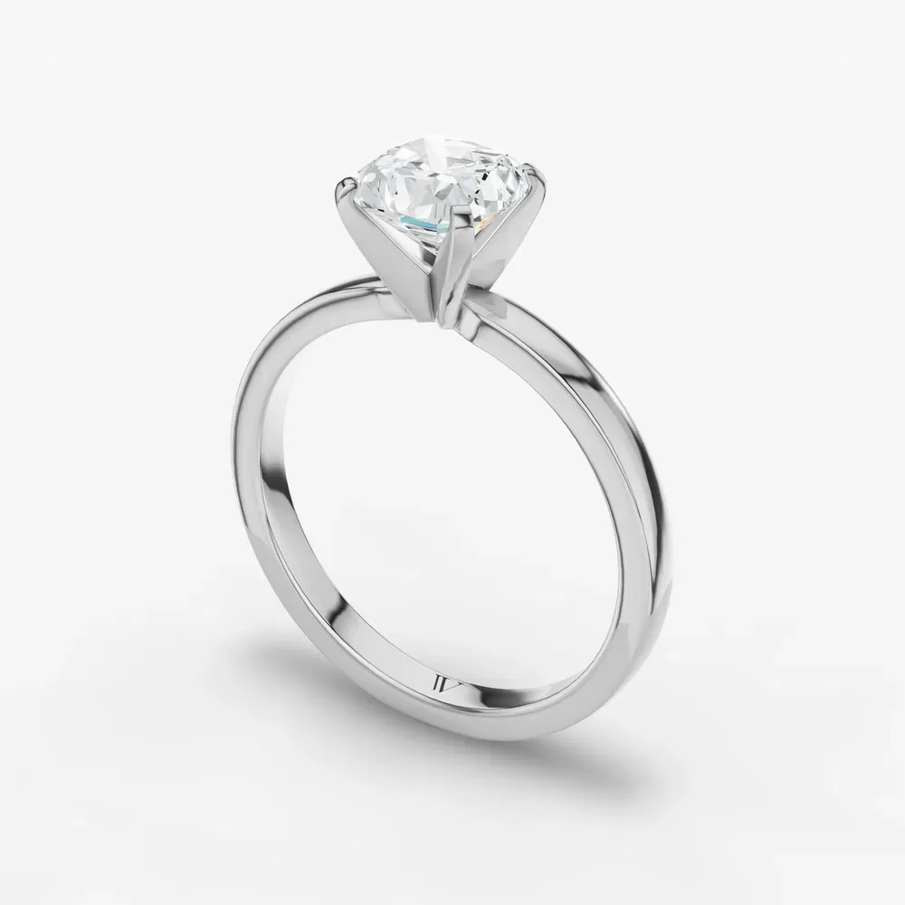 Certified 1 carat Lab Grown Diamond Cushion Cut Solitaire, Classic, Simple Engagement Ring in 14K White Gold-Ocea