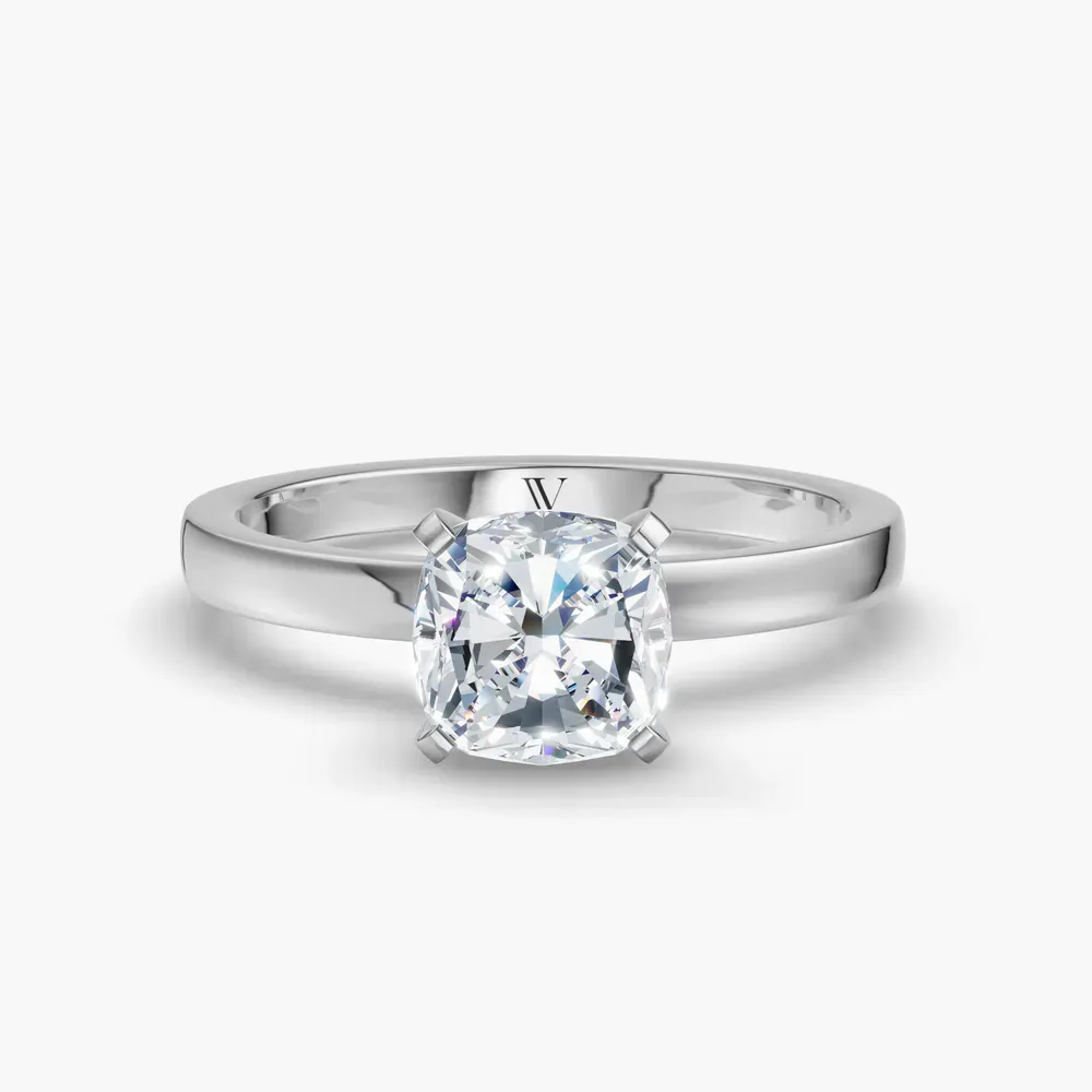 Certified 1 carat Lab Grown Diamond Cushion Cut Solitaire, Classic, Simple Engagement Ring in 14K White Gold-Ocea
