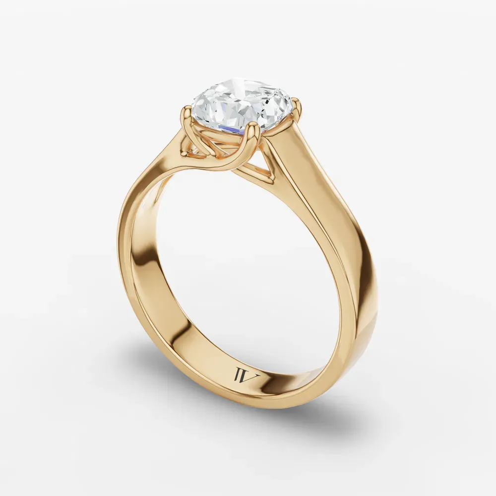 Certified 1 carat Lab Grown Diamond Cushion Cut Solitaire, Cathedral Engagement Ring in 14K Yellow Gold-Grion