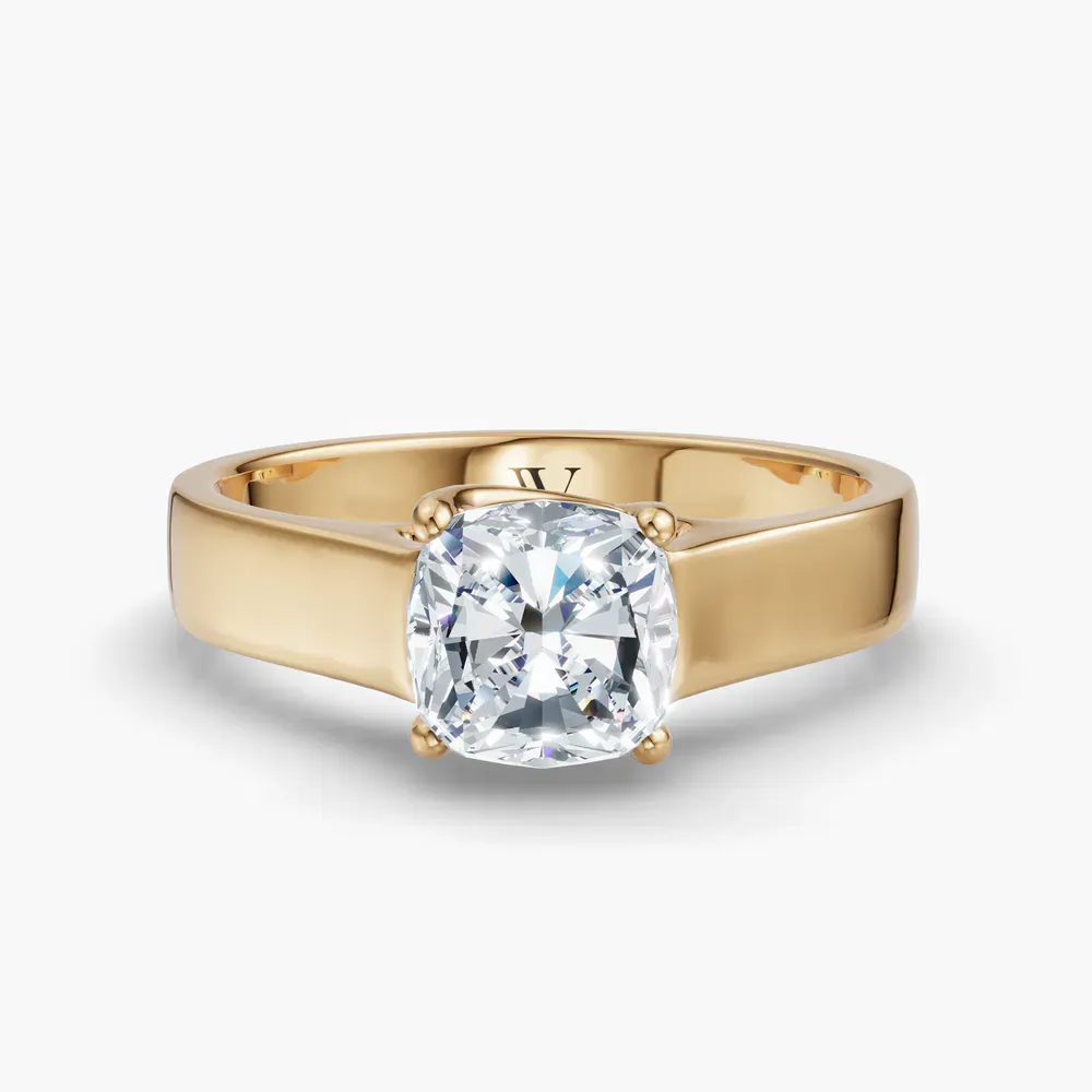 Certified 1 carat Lab Grown Diamond Cushion Cut Solitaire, Cathedral Engagement Ring in 14K Yellow Gold-Grion