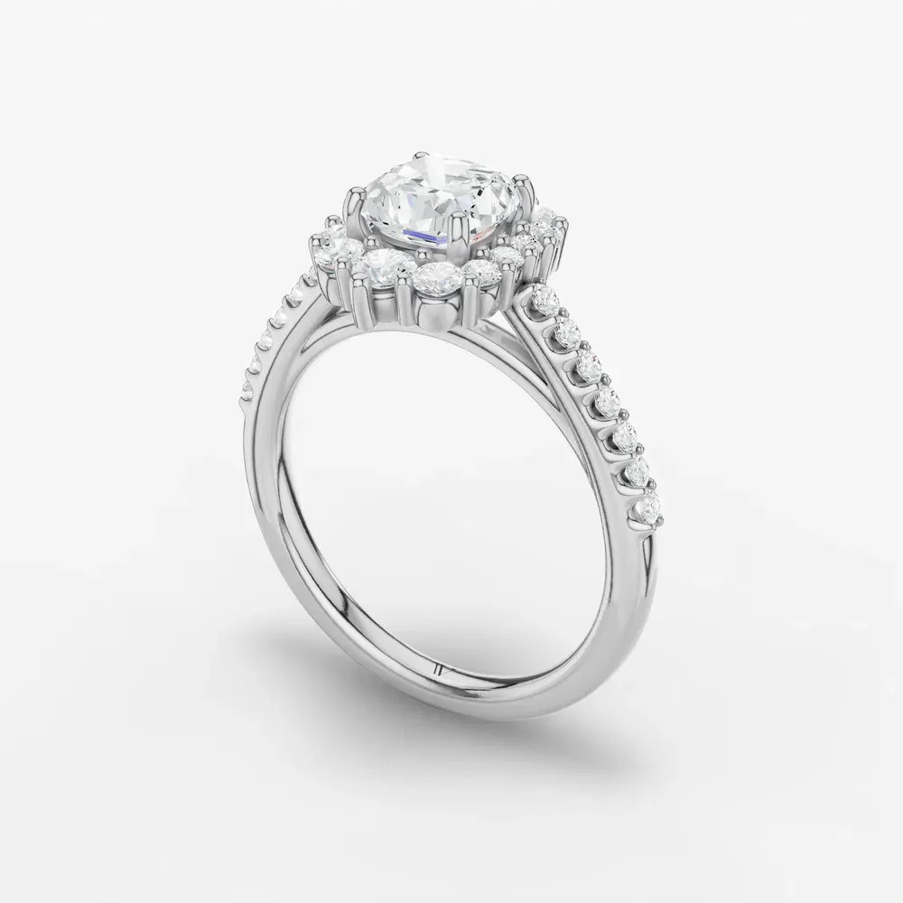 Certified 1 carat Lab Grown Diamond Cushion Cut Pavé, Halo, Cathedral Engagement Ring in 14K White Gold-Mirey