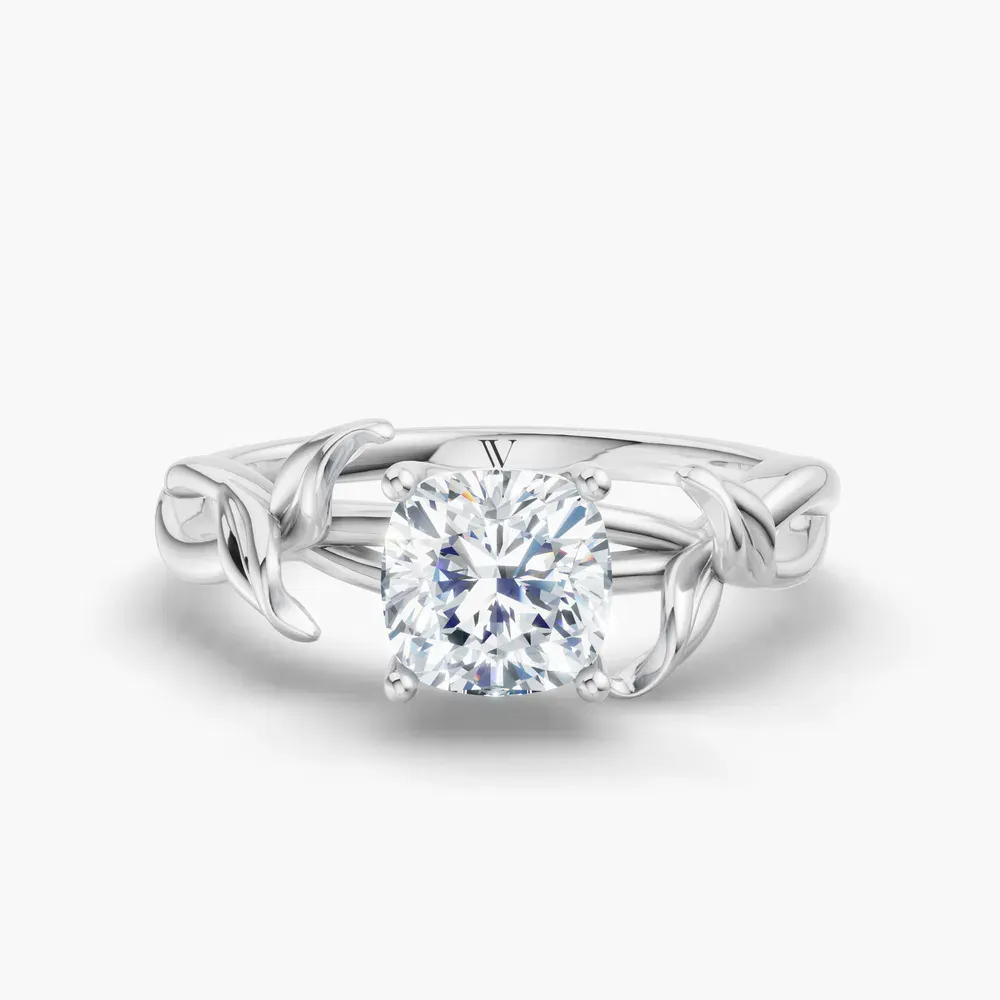 Certified 1 carat Lab Grown Diamond Cushion Cut Solitaire, Vintage, Split Shank Engagement Ring in 14K White Gold-Mirel