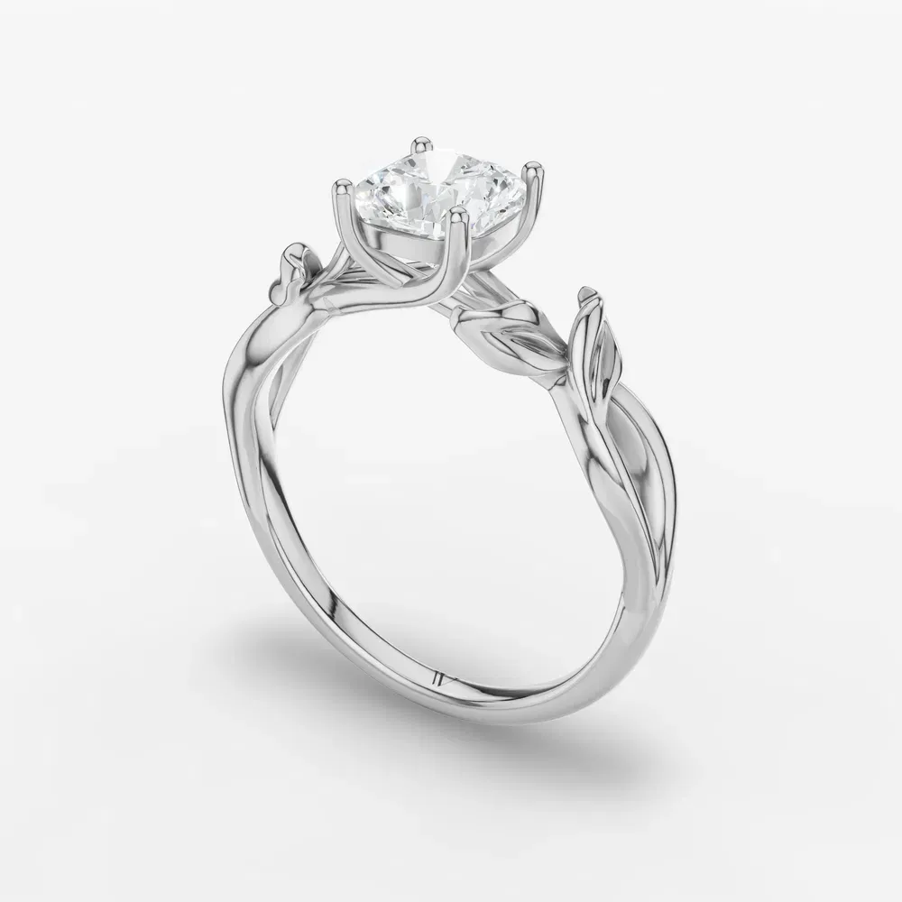 Certified 1 carat Lab Grown Diamond Cushion Cut Solitaire, Vintage, Split Shank Engagement Ring in 14K White Gold-Mirel