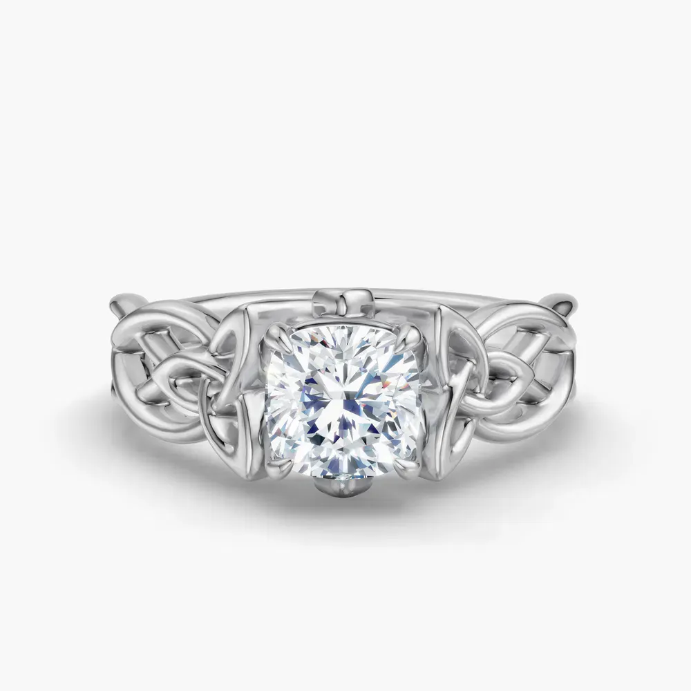 Certified 1 carat Lab Grown Diamond Cushion Cut Solitaire, Split Shank, Vintage Engagement Ring in 14K White Gold-Kaelin