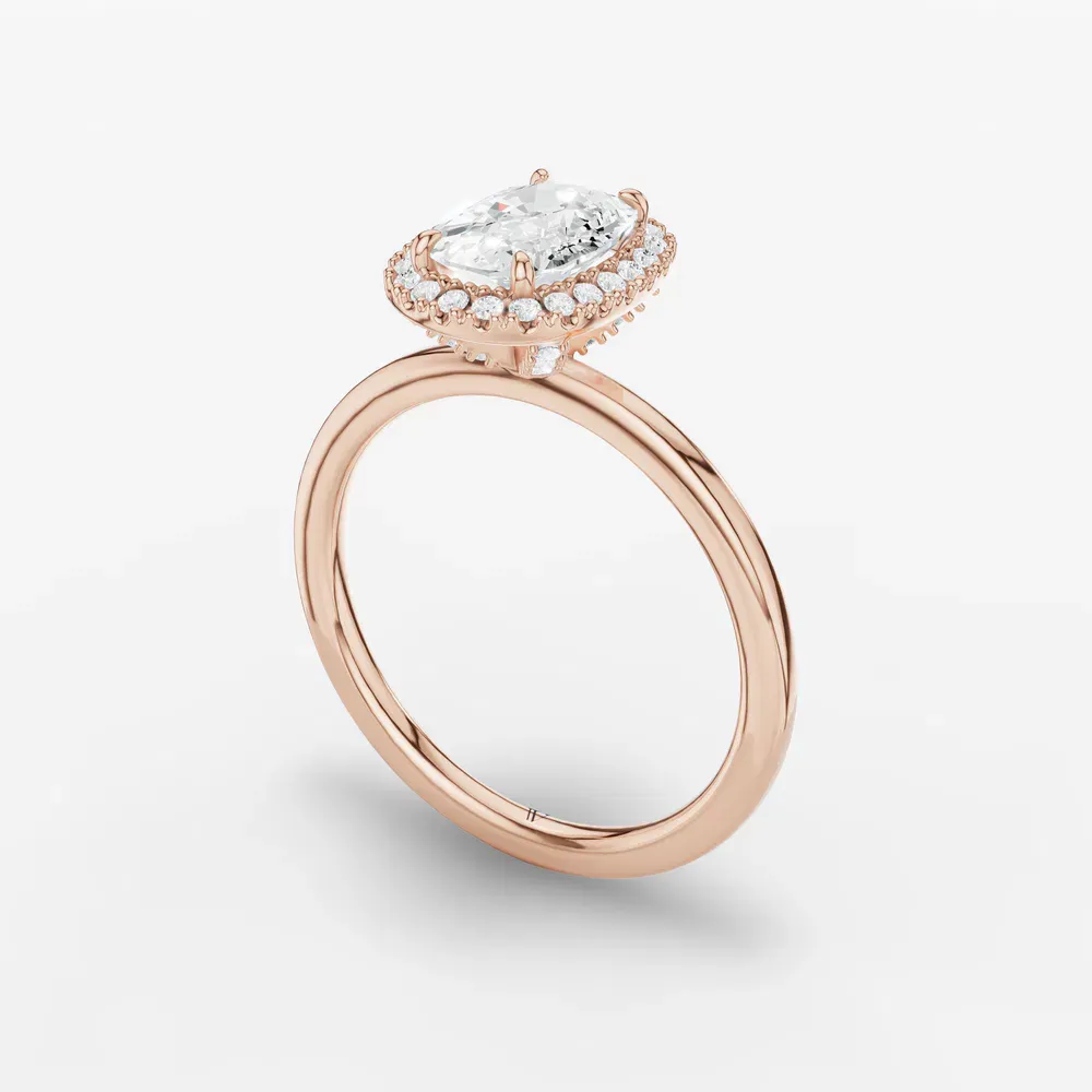 Certified 1 carat Lab Grown Diamond Elongated Cushion Cut Halo, Hidden Halo Engagement Ring in 14K Rose Gold-Elite Noctil