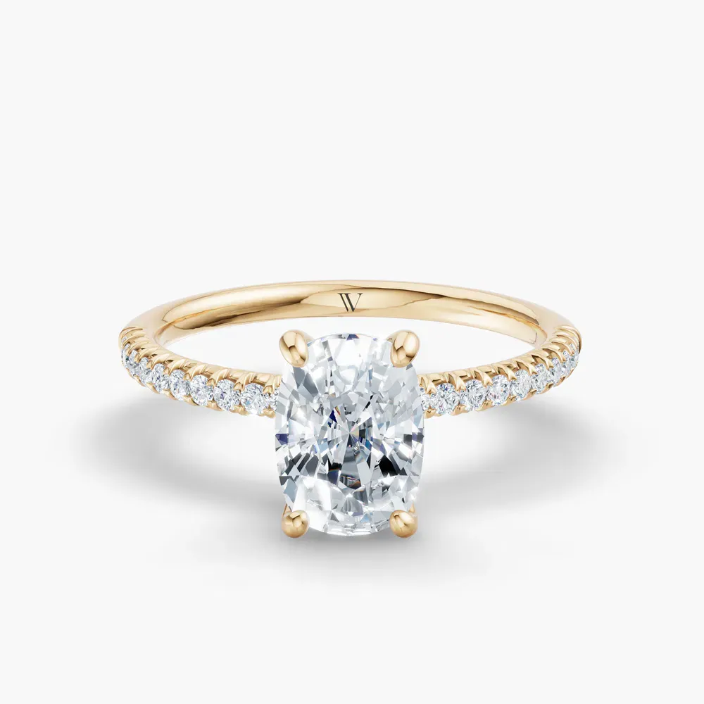 Certified 1 carat Lab Grown Diamond Elongated Cushion Cut Pavé, Classic, Simple Engagement Ring in 14K Yellow Gold-Glaciry