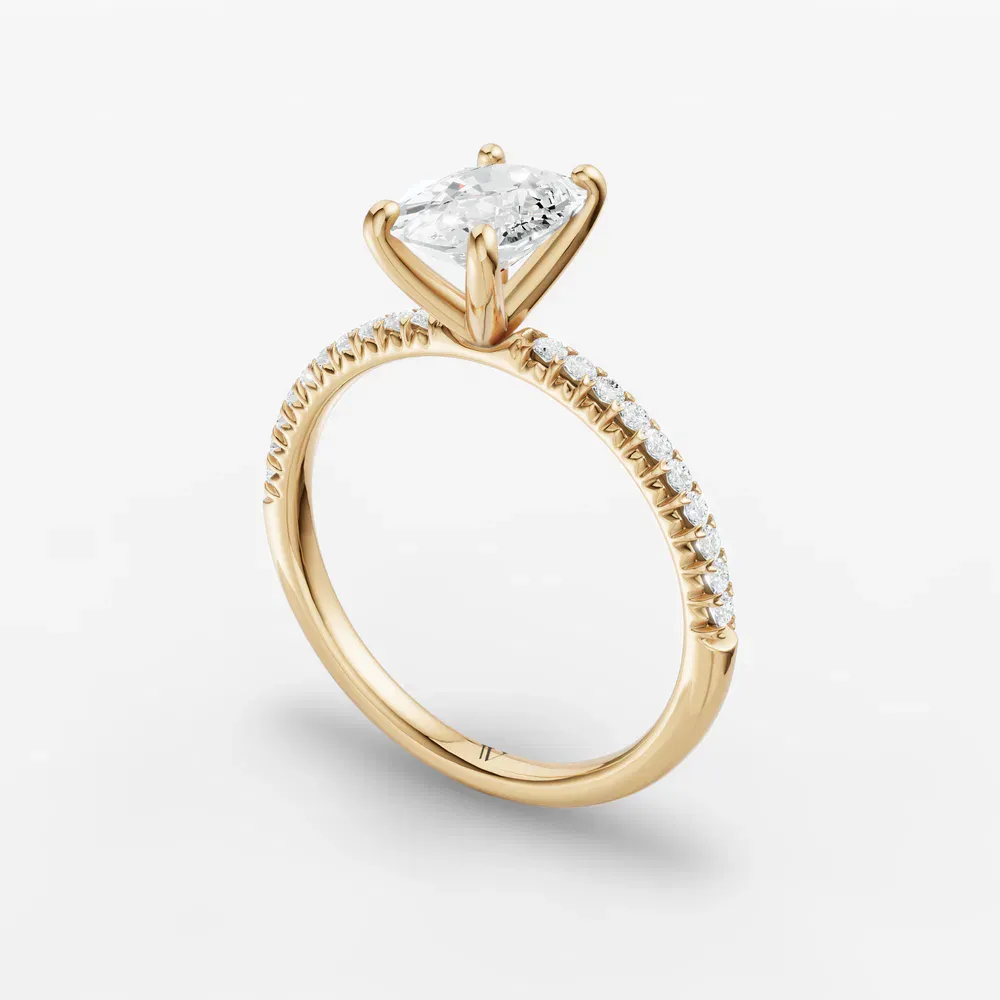 Certified 1 carat Lab Grown Diamond Elongated Cushion Cut Pavé, Classic, Simple Engagement Ring in 14K Yellow Gold-Glaciry