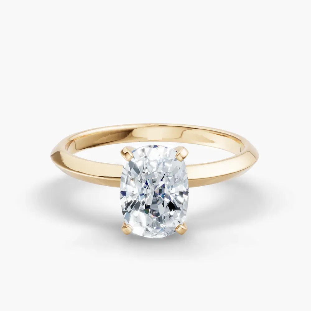 Certified 1 carat Lab Grown Diamond Elongated Cushion Cut Solitaire, Classic, Simple Engagement Ring in 14K Yellow Gold-Sylun