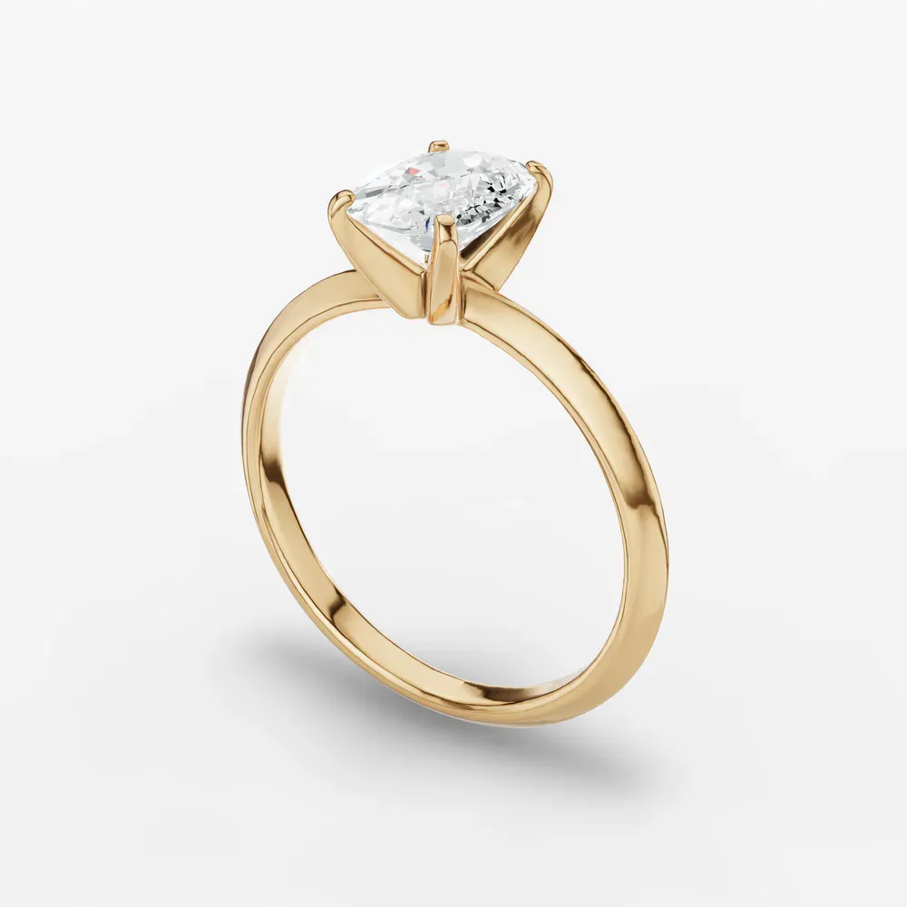 Certified 1 carat Lab Grown Diamond Elongated Cushion Cut Solitaire, Classic, Simple Engagement Ring in 14K Yellow Gold-Sylun