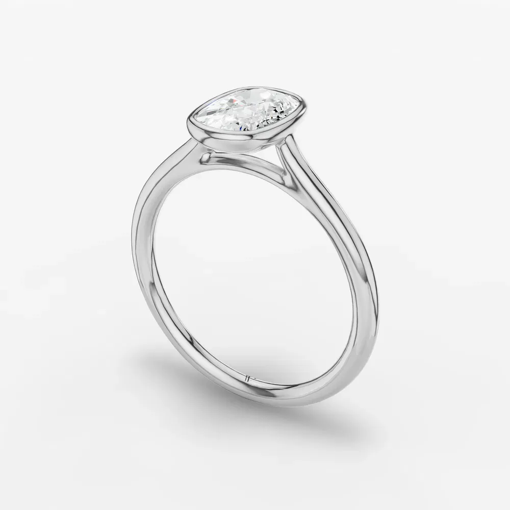 Certified 1 carat Lab Grown Diamond Elongated Cushion Cut Solitaire, Bezel, Cathedral Engagement Ring in 14K White Gold-Borvi