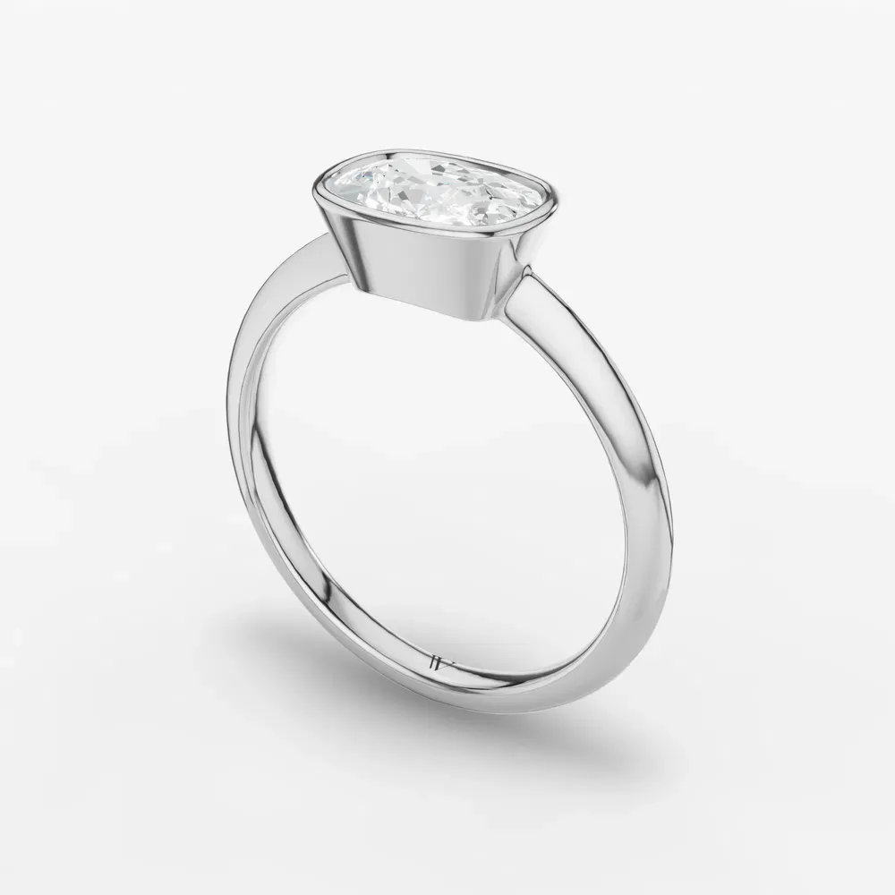 Certified 1 carat Lab Grown Diamond Elongated Cushion Cut Bezel, East-West, Solitaire Engagement Ring in 14K White Gold-Galen