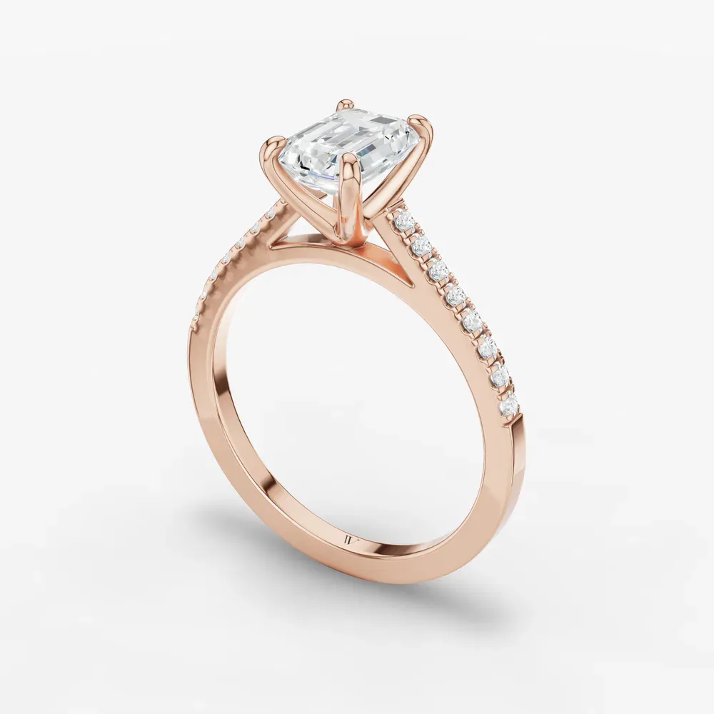 Certified 1 carat Lab Grown Diamond Emerald Cut Pavé, Cathedral Engagement Ring in 14K Rose Gold-Zirellun