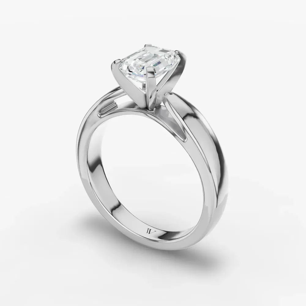 Certified 1 carat Lab Grown Diamond Emerald Cut Solitaire, Cathedral Engagement Ring in 14K White Gold-Arlo
