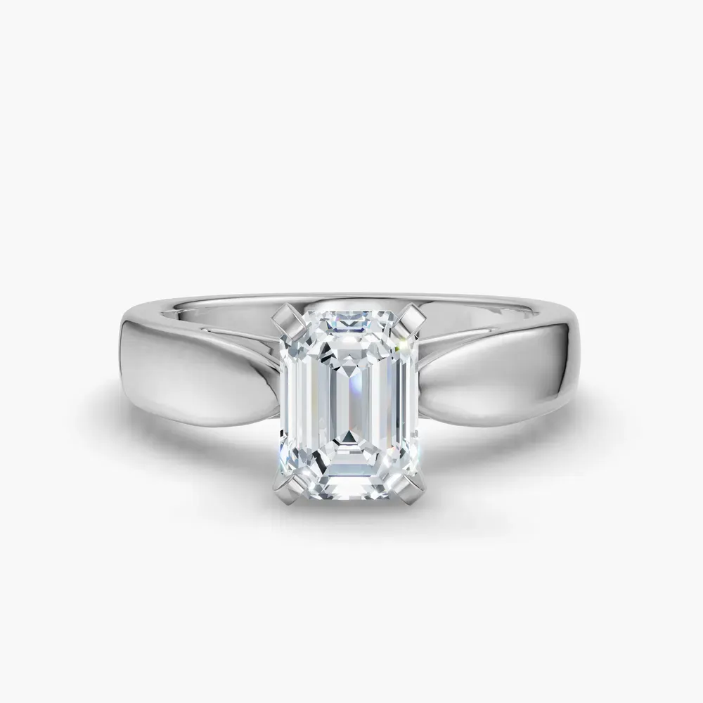 Certified 1 carat Lab Grown Diamond Emerald Cut Solitaire, Cathedral Engagement Ring in 14K White Gold-Arlo