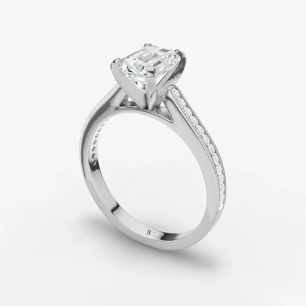 Certified 1 carat Lab Grown Diamond Emerald Cut Cathedral, Channel Set Engagement Ring in 14K White Gold-Velora