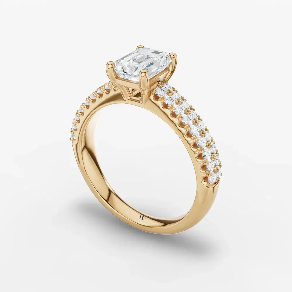 Certified 1 carat Lab Grown Diamond Emerald Cut Pavé, Classic, Simple Engagement Ring in 14K Yellow Gold-Mevdro