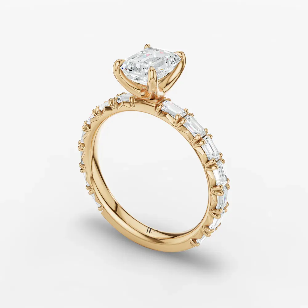 Certified 1 carat Lab Grown Diamond Emerald Cut Pavé, Classic, Simple Engagement Ring in 14K Yellow Gold-Jocelyn