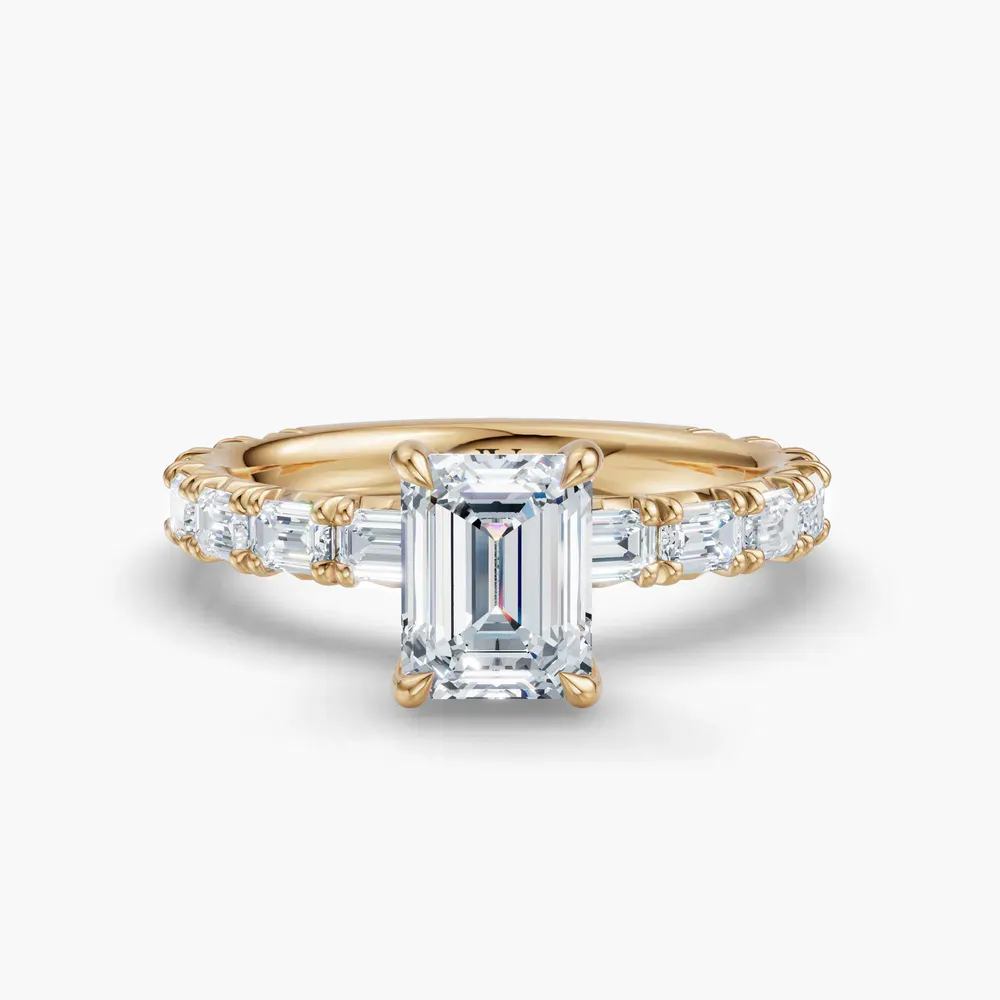 Certified 1 carat Lab Grown Diamond Emerald Cut Pavé, Classic, Simple Engagement Ring in 14K Yellow Gold-Jocelyn
