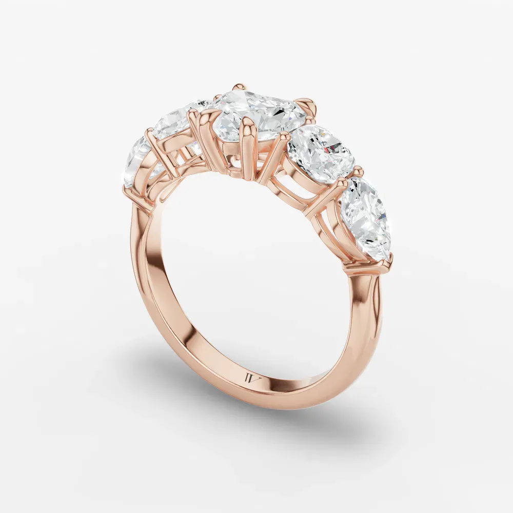Certified 1 carat Lab Grown Diamond Heart Cut Five Stone, Side Stone Engagement Ring in 14K Rose Gold-Riva