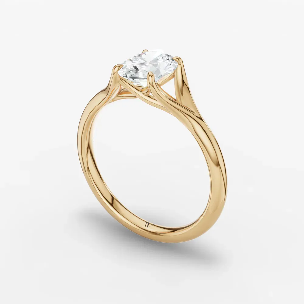 Certified 1 carat Lab Grown Diamond Oval Cut Solitaire, Split Shank, Simple Engagement Ring in 18K Yellow Gold-Zayfi